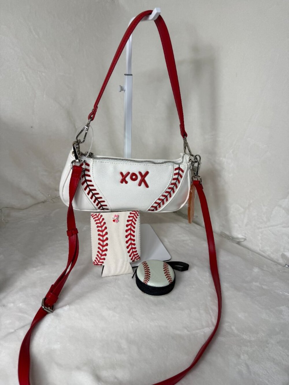 Betsy Johnson Baseball Stitch Shoulder Bag with Accessories